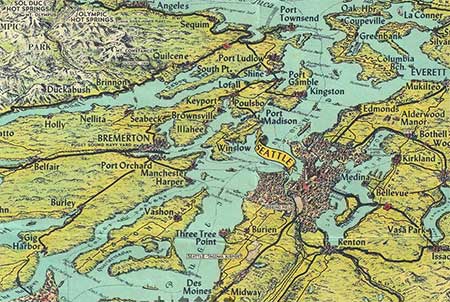 A map of the Puget Sound created by the Kroll Map Mapping company of Seattle.