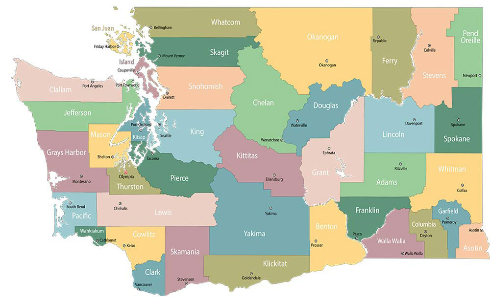 Map of Washington State showing counties.