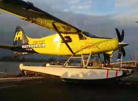 The MagniX powered de Havilland Beaver is hauled from the water following its first all-electric flight.