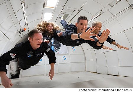 The crew of Inspiration4 - Chris, Hayley, Jared and Sian experience zero gravity on a special aircraft, the Vomit Comet. 